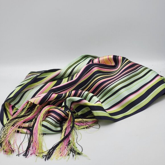Striped 100% Silk Scarf With Fringe By Talbots Multicolor Stripes - Picture 7 of 11